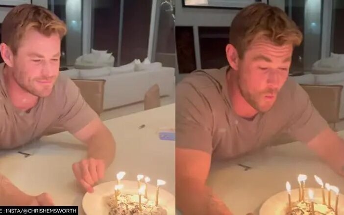 Chris Hemsworth birthday cake cutting