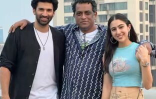 Anurag Basu with Aditya Roy Kapur and Sara Ali Khan