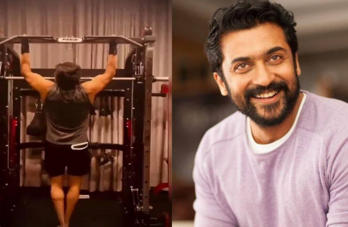 Suriya working out in the gym and Suriya file photo