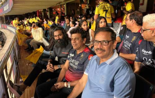 Dhanush and Shivarajkumar spotted together at CSK vs RCB Match