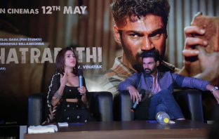 Nushratt Bharuccha and Sreenivas Bellamkonda in Indore for Chatrapathi movie promotions