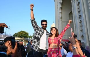 Sreenivas Bellamkonda and Nushratt Bharuccha in Lucknow for Chatrapathi movie promotions