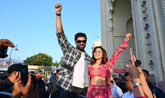 Sreenivas Bellamkonda and Nushratt Bharuccha in Lucknow for Chatrapathi movie promotions