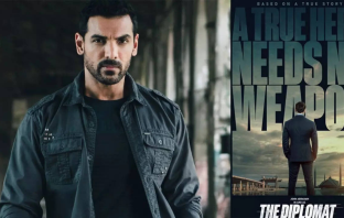 John Abraham file photo and The Diplomat poster