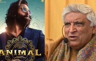 Animal movie poster (left) and Javed Akhtar file photo (right)