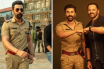 Ranbir Kapoor in cop uniform (left) Ranbir Kapoor with Rohit Shetty (right)