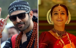 Kartik Aaryan and Vidya Balan look from the Bhool Bhulaiyaa film